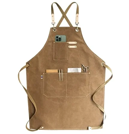 Carrotez Chef Apron, Cotton Canvas Cross Back Adjustable Apron with Pockets for Women and Men, Adjustable Size S to L – Cappuccino Brown