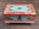 Priti Small Red Distressed Wooden Trunk - Image 2
