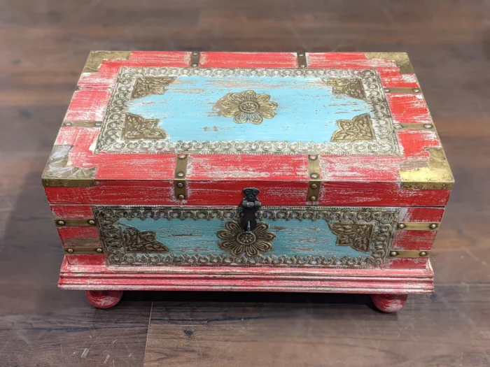 1-4 Priti Small Red Distressed Wooden Trunk - Image 2