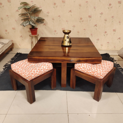 Milton Wooden 4 Stool Center Table