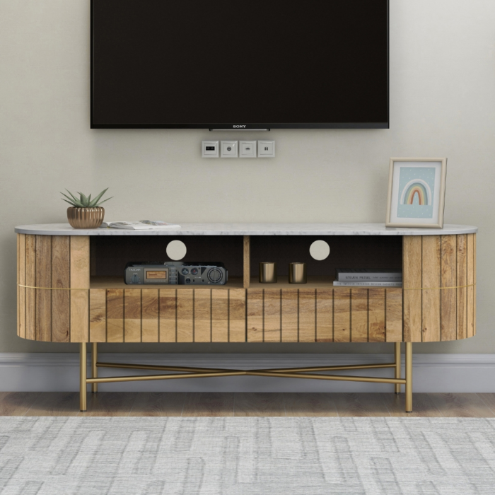 1-7 (2) Piano Solid Wood Marble TV Cabinet 2 - Image 2