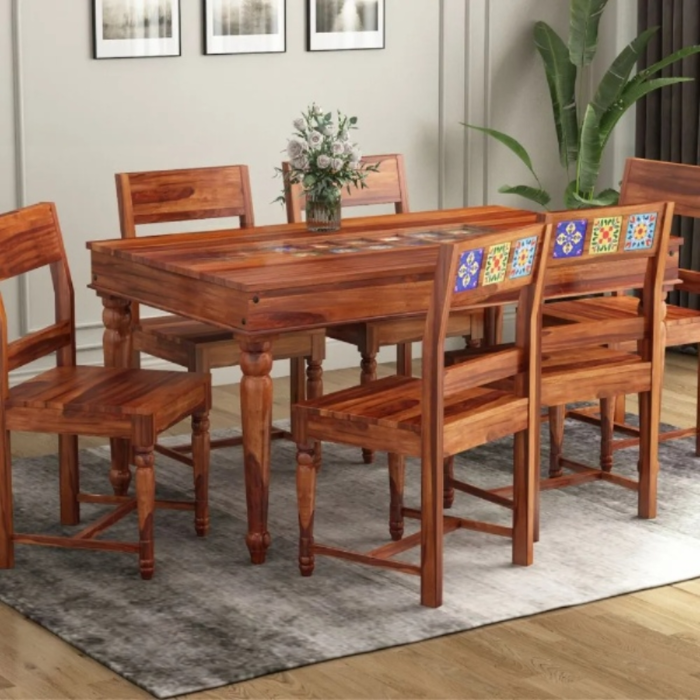 1-72 PRITI : Woodenio 6 Seater Dining Table Set - Image 2