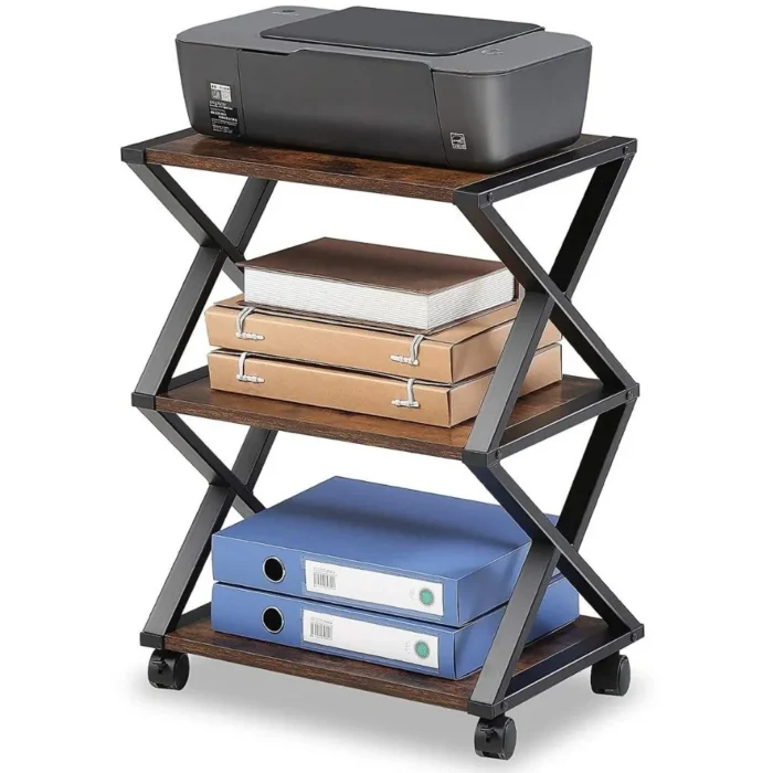1-79 3 Tier Stand | Multi-purpose Wood Storage Shelf Organizer For Scanner, Printer With Wheels - Image 3