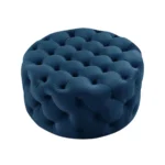 Drita Modern Grey Velvet Round Pouf In Solid Wood - Image 2