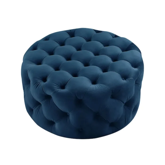 1-87 Drita Modern Grey Velvet Round Pouf In Solid Wood - Image 2