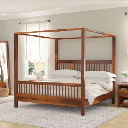 Priti : Madison Rustic Solid Wood Platform Canopy Bed