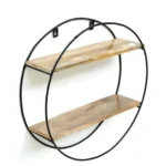 Rustic Solid Wood & Metal Circular Storage Shelf | Hanging Wall Shelf - Image 2