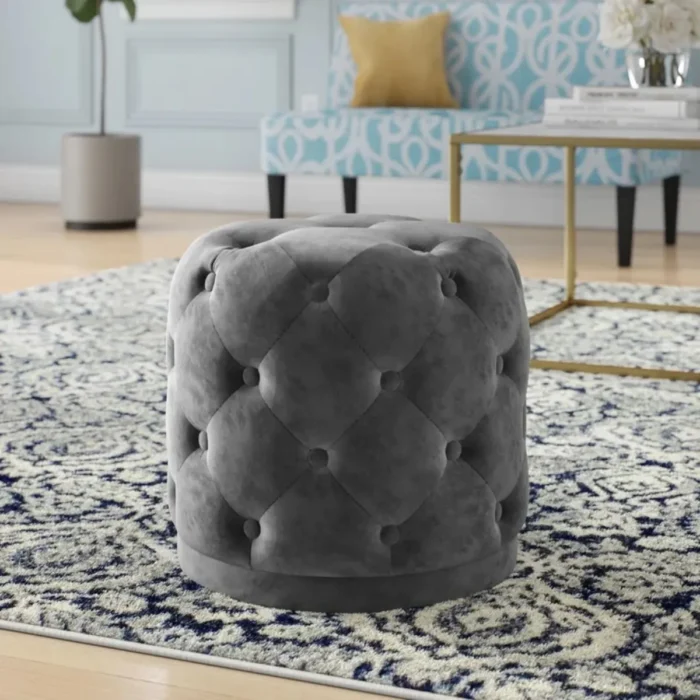 13-13 18” Wide Tufted Velvet Round Pouf With Storage | Storage Pouf - Image 1