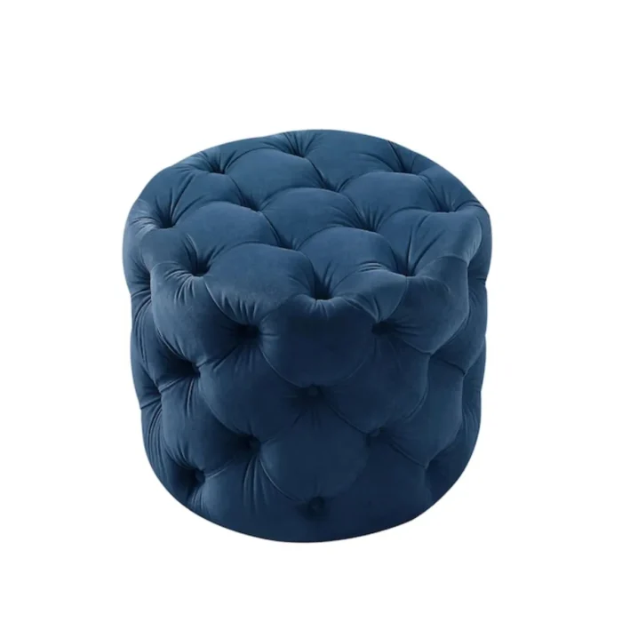 13-2 Marianna Modern Navy Velvet Round Pouf Set Of 2 - Image 2