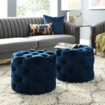 Marianna Modern Navy Velvet Round Pouf Set Of 2