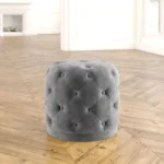 18” Wide Tufted Velvet Round Pouf With Storage | Storage Pouf - Image 2