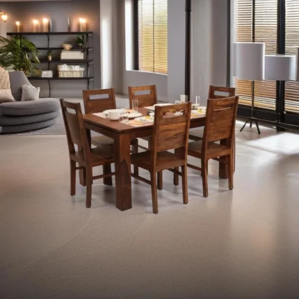 PRITI : Solid Wood Dining Table Set With 6 Chairs In Natural Finish