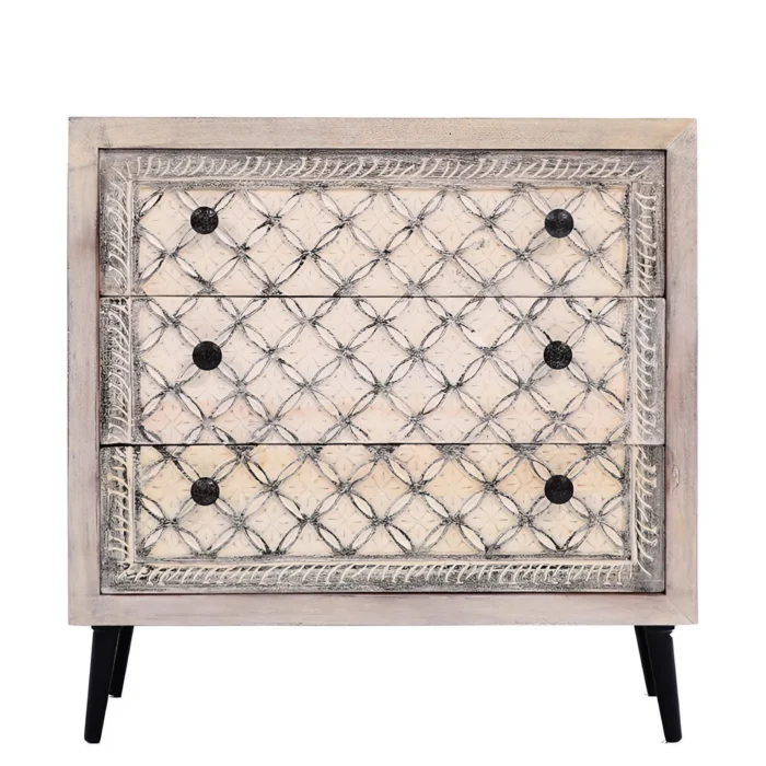 Khartoum White Carved 3 Drawer Chest - Image 2