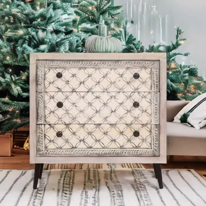 Khartoum White Carved 3 Drawer Chest