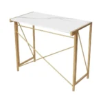 PRITI HOME 35.4″ Small Desk No-Assembly Folding Computer PC Desk Home Office Desk Laptop Study Writing Table for Space Saving – Golden – Laminated Marble Table top - Image 4