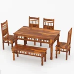 PRITI : Haines Rustic Solid Wood Dining Table Chair Bench Set - Image 2