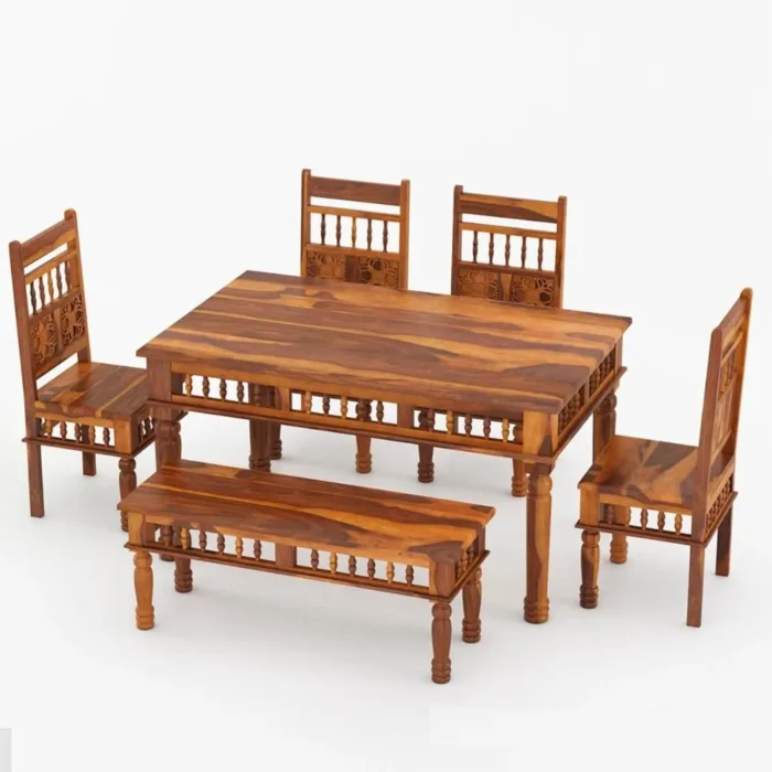 2-17 PRITI : Haines Rustic Solid Wood Dining Table Chair Bench Set - Image 2