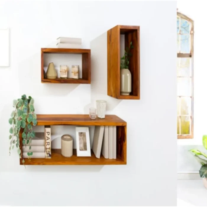 2-19 Solid Hanging Wall shelf set of 3 Sheesham Stone Finish - Image 7