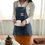 PRITI –  Navy Blue Cotton Canvas Cross Back Adjustable Apron with Pockets for Women and Men, Kitchen Cooking Baking Bib Apron - Image 3