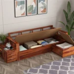 Priti : L-Shaped Solid Wood Multifunctional Corner Sofa with Storage - Image 2