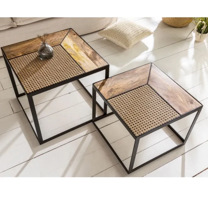 Hereford Solid Wood Cane Nested Table - Image 4