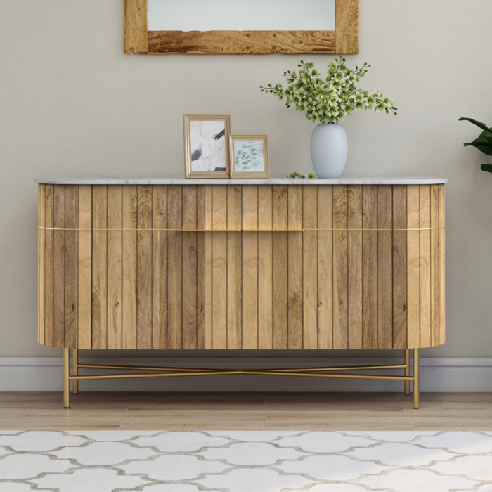 Piano Wooden Sideboard with White Marble Finish Top - Image 3