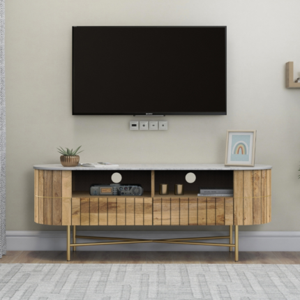 Piano Solid Wood Marble TV Cabinet 2