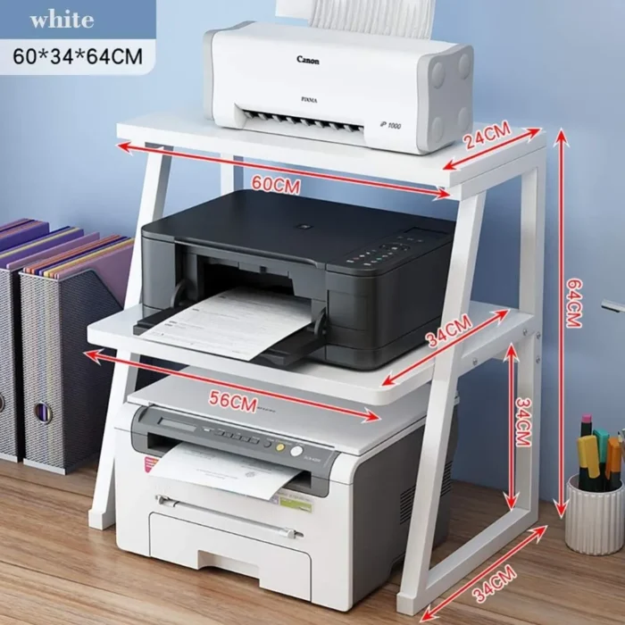 MULTI-LAYER 3 TIER  PRINTER STAND | WHITE METAL WOOD STORAGE SHELF ORGANIZER - Image 3