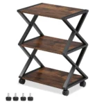 3 Tier Stand | Multi-purpose Wood Storage Shelf Organizer For Scanner, Printer With Wheels - Image 7