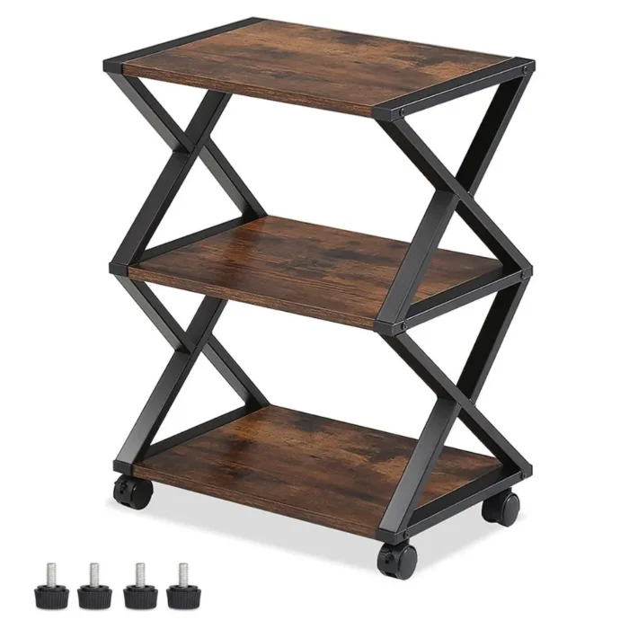2-77 3 Tier Stand | Multi-purpose Wood Storage Shelf Organizer For Scanner, Printer With Wheels - Image 7