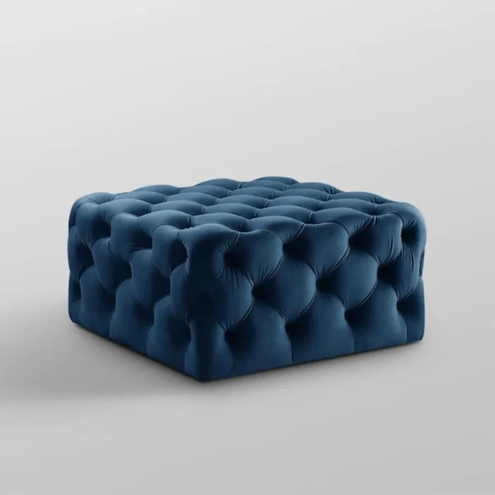 Lester Modern Navy Solid Velvet Poufs With Amazing Design - Image 2
