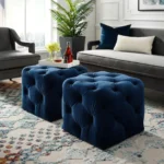 Genevieve Modern Grey Velvet Pouf Set Of 2