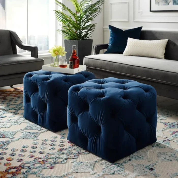 2-88 Genevieve Modern Grey Velvet Pouf Set Of 2 - Image 1