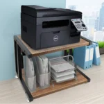 2-TIER MULTIPURPOSE DESKTOP STAND WITH STORAGE SHELVES IN BROWN WOOD