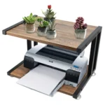 2-TIER MULTIPURPOSE DESKTOP STAND WITH STORAGE SHELVES IN BROWN WOOD - Image 2