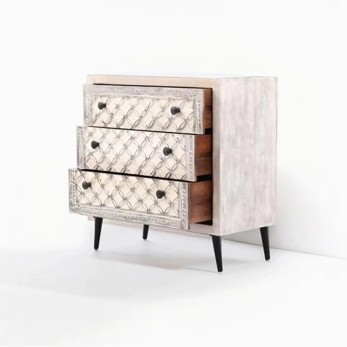 Khartoum White Carved 3 Drawer Chest - Image 4