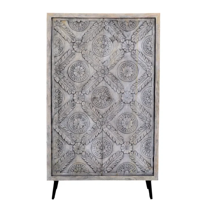 Rico Grey Wash Carved Cabinet