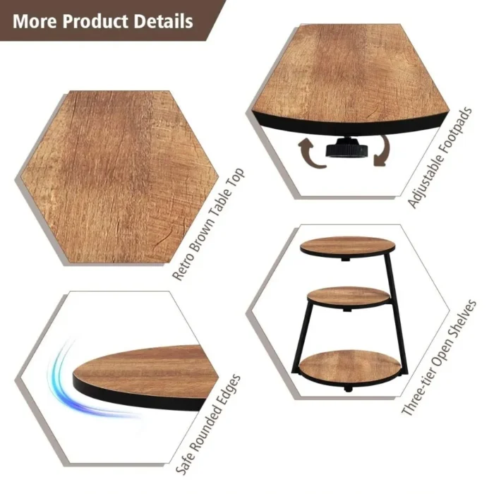 3-1 (1) Vintage Brown 3-Tier Round End Table - Image 4