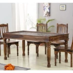PRITI : Verona Antique Brass Solid Wood Brass Dining Table set - Image 4
