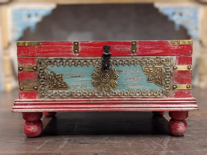 3 (1) Priti Small Red Distressed Wooden Trunk - Image 4