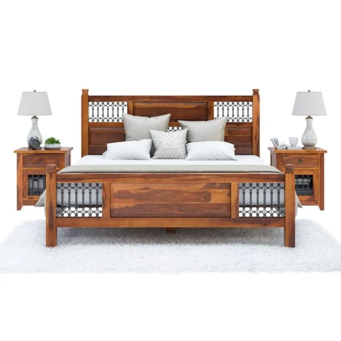 Priti : San Francisco Iron Grill Fitted Rustic Solid Wood Platform Bed Frame - Image 4