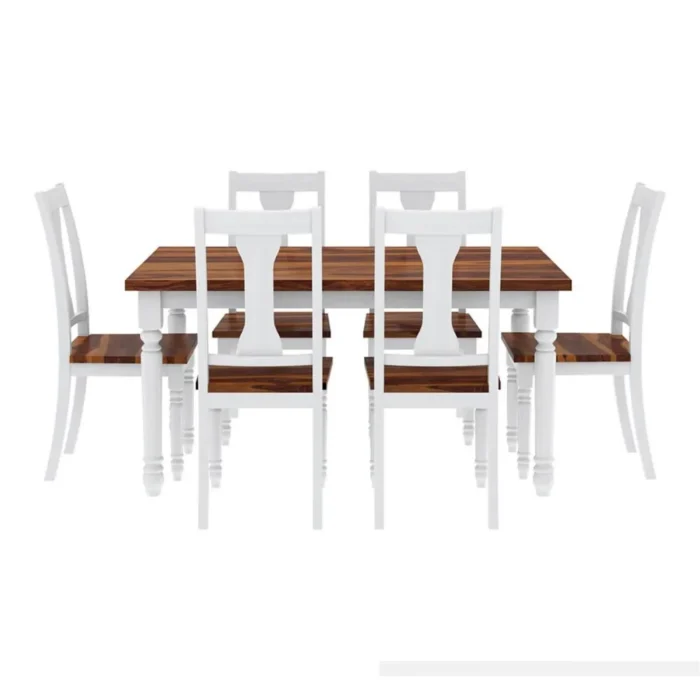 3-19 PRITI : Manila Two Tone Solid Wood Farmhouse Dining Table & Arm Chair Set - Image 4