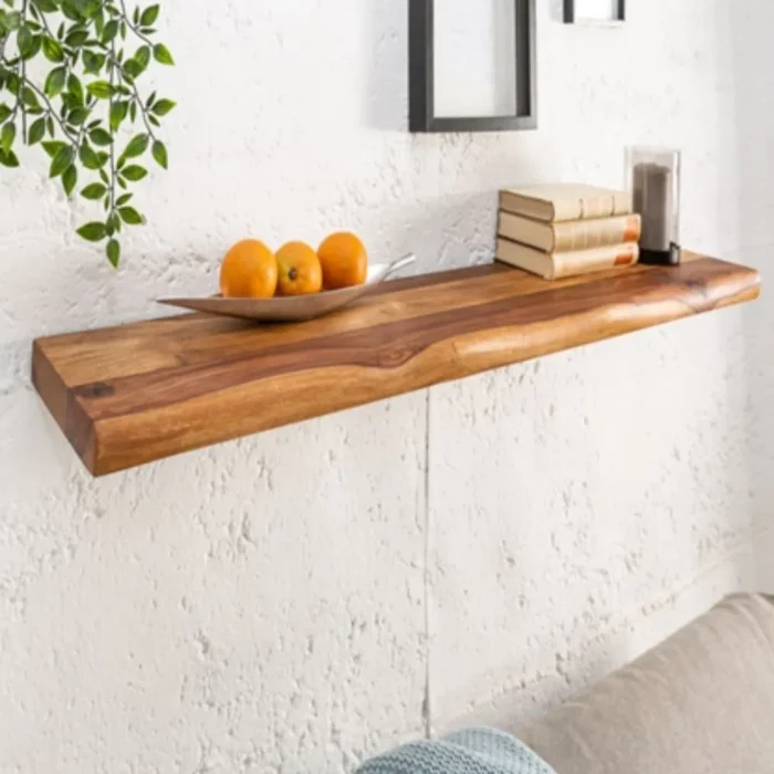 3-23 Massive Sheesham Wall Shelf Unit With Tree Edge - Image 3