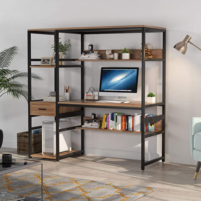 Office Desk Study Table Writing Desk Workstation with Hutch Bookcase for Home Office - Image 5