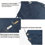 PRITI –  Navy Blue Cotton Canvas Cross Back Adjustable Apron with Pockets for Women and Men, Kitchen Cooking Baking Bib Apron - Image 5