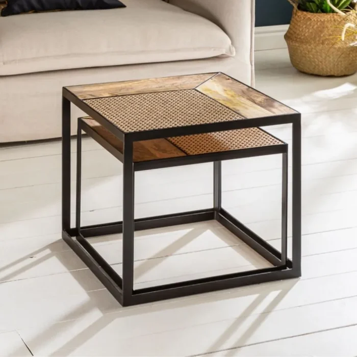 Hereford Solid Wood Cane Nested Table