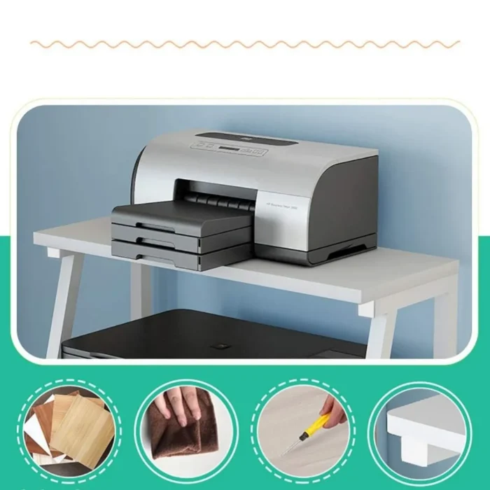 MULTI-LAYER 3 TIER  PRINTER STAND | WHITE METAL WOOD STORAGE SHELF ORGANIZER - Image 5