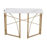 Priti Folding No-Assembly Modern Simple Small Wood Workstation Study Table with Arc Metal Frame Finish (39.4 Inch, Golden with Marble White top) - Image 3