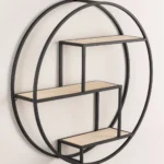 Floating Round Metal Wall Shelf Fix With 3 Strong Wood SHELF - Image 2