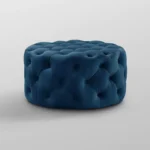 Drita Modern Grey Velvet Round Pouf In Solid Wood - Image 3